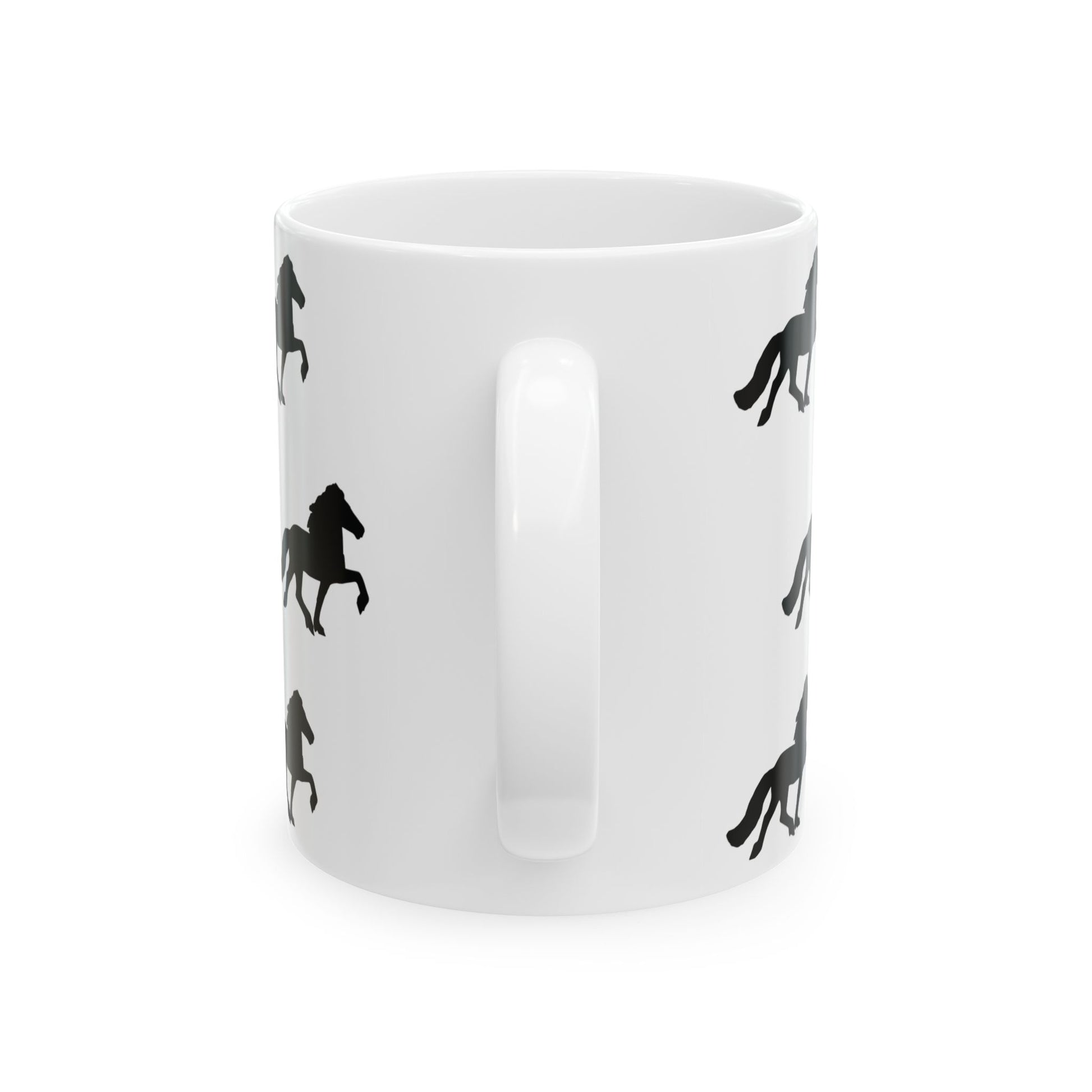 Ceramic coffee mug with elegant Icelandic Horse silhouette design, perfect for equestrian coffee or tea